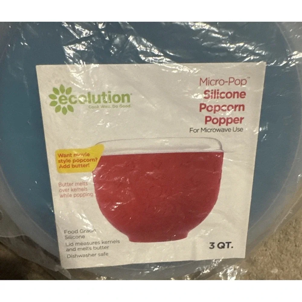 3 Qt Ecolution Micro-Pop Silicone Popcorn Popper Microwave Blue New‎